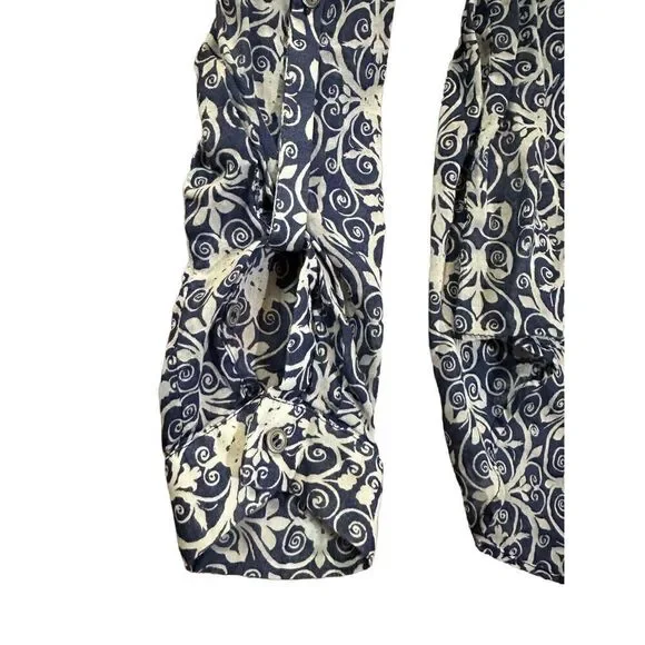 Anthropologie MaEve Abella Pintuck Blue Print Blouse sz 0 - Picture 6 of 11